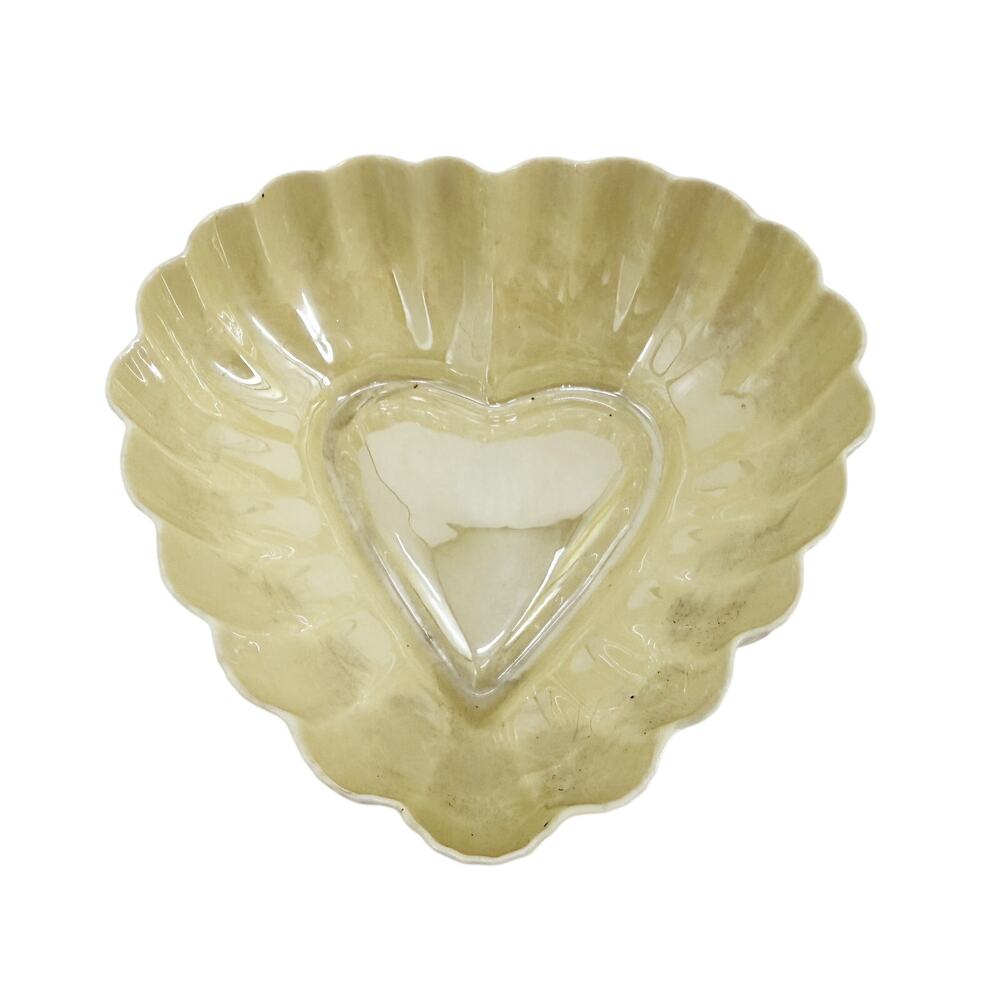 vintage Belleek Pottery yellow luster 6" Heart Bowl trinket candy dish Ireland